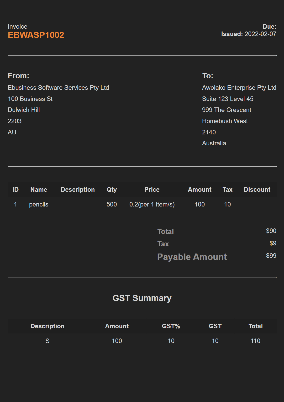 Invoice sample